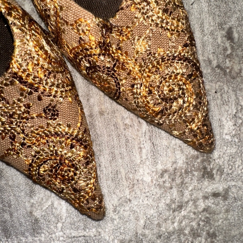 Elegant Brown Embellished Kitten Heel Mules - Picture 2 of 3